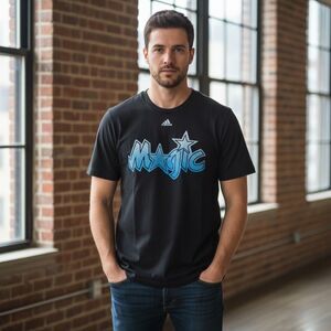 adidas Orlando Magic T-Shirt Mens 2XL Black Blue NBA Graphic Logo Print